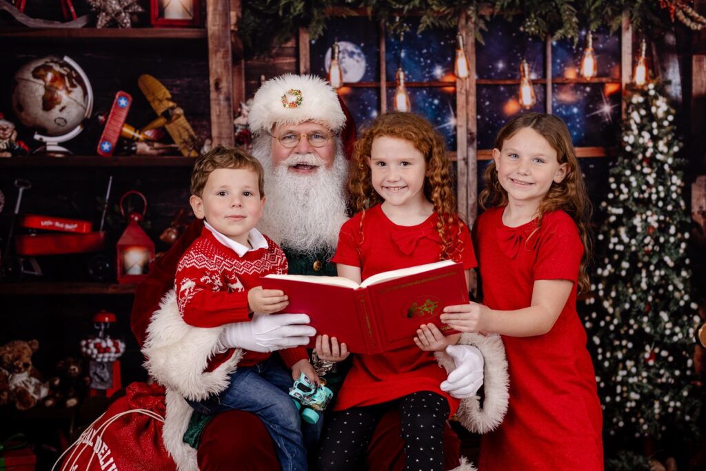 siblings posing with santa in a photo shoot in tampa bay florida