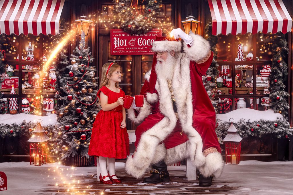 Little girl enjoying a magical Santa photo experience in Palm Harbor Florida